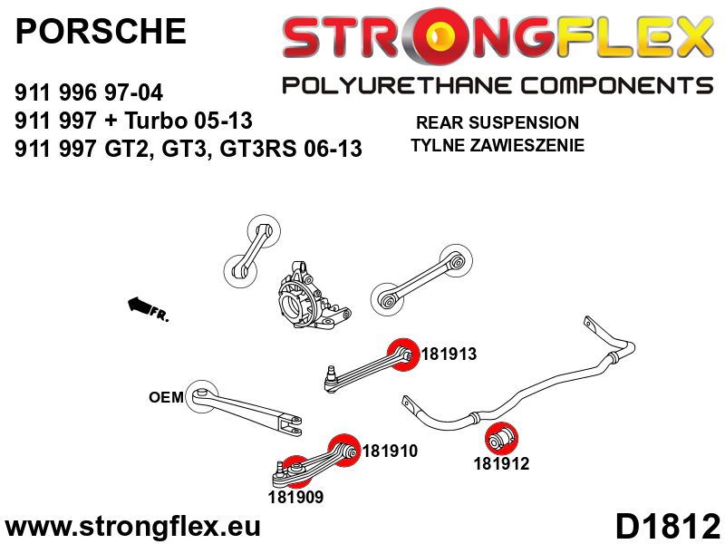 Schema montaj - Bucsa poliuretan Strongflex brat transversal spate SPORT - Porsche 911, Boxster / Cayman - 181913A
