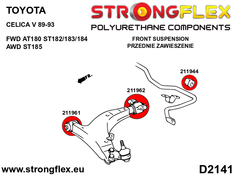 Schema montaj - Bucsa poliuretan Strongflex posterioara brat suspensie fata SPORT - Toyota Celica, RAV4 - 211962A