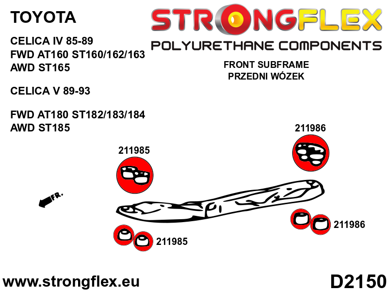 Schema montaj - Kit complet bucse poliuretan Strongflex pentru suspensie SPORT - Toyota Celica - 216263A