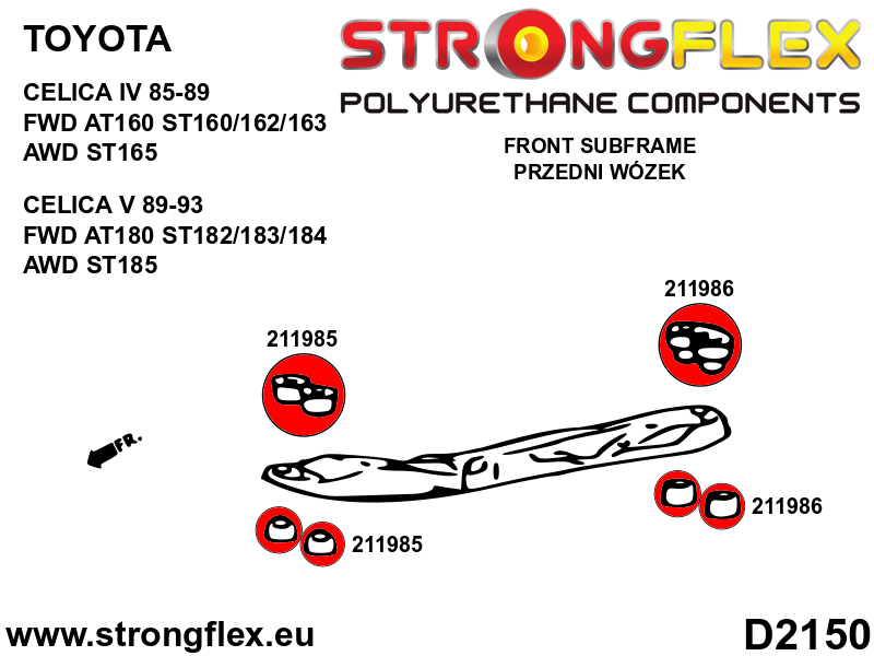 Schema montaj - Kit complet bucse poliuretan Strongflex pentru suspensie SPORT - Toyota Celica - 216302A