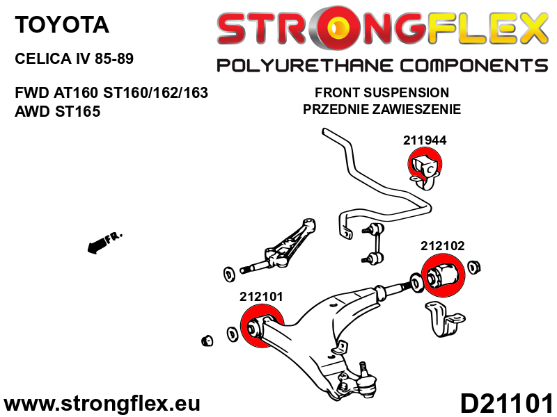 Schema montaj - Kit complet bucse poliuretan Strongflex pentru suspensie - Toyota Celica - 216302B