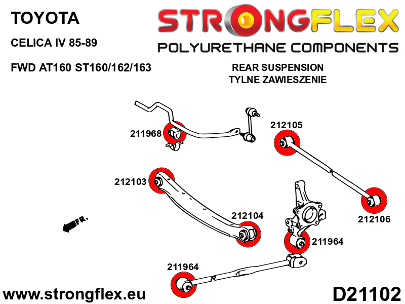 Schema montaj - Bucsa poliuretan Strongflex bara stabilizatoare spate - Toyota Celica - 211968B