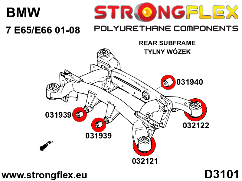 Schema montaj - Bucsa poliuretan Strongflex posterioara prindere diferential spate SPORT - BMW Seria 5, Seria 6 - 031940A