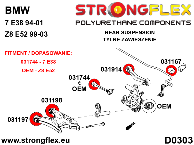 Schema montaj - Bucsa poliuretan Strongflex bara stabilizatoare fata si spate - BMW M1 Coupe E26, Seria 3, Seria 5, Seria 6, Z3, Z4 - 031167B