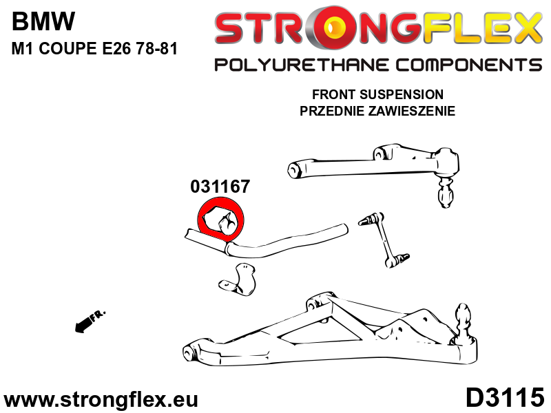 Schema montaj - Bucsa poliuretan Strongflex bara stabilizatoare fata si spate - BMW M1 Coupe E26, Seria 3, Seria 5, Seria 6, Z3, Z4 - 031167B