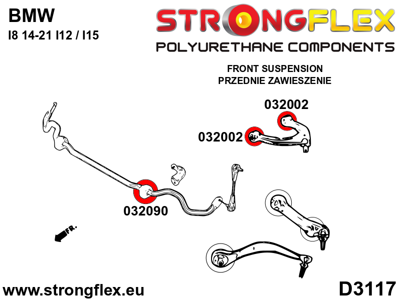 Schema montaj - Bucsa poliuretan Strongflex bara stabilizatoare fata SPORT - BMW Seria 2, Seria 3, Seria 4, Z4 / Toyota Supra - 032090A