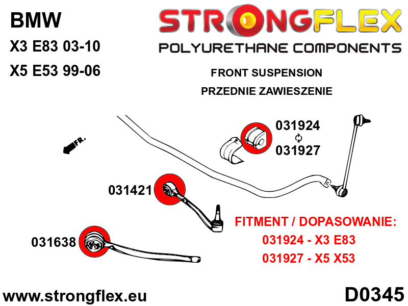 Schema montaj - Bucsa poliuretan Strongflex interioara brat transversal fata SPORT - BMW Seria 5, Seria 6 - 031421A