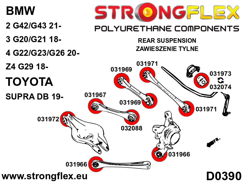 Schema montaj - Bucsa poliuretan Strongflex bara stabilizatoare spate - BMW Seria 1, Seria 2, Seria 3, Seria 4 - 031973B