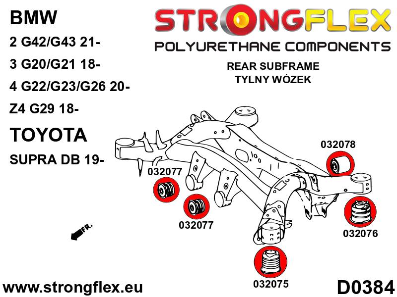 Schema montaj - Kit complet bucse poliuretan Strongflex pentru suspensie SPORT - BMW Seria 2, Seria 3, Seria 4 - 036144A
