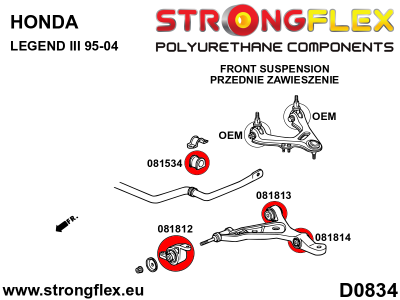 Schema montaj - Bucsa poliuretan Strongflex bara stabilizatoare fata / spate - Honda S2000 - 081534B