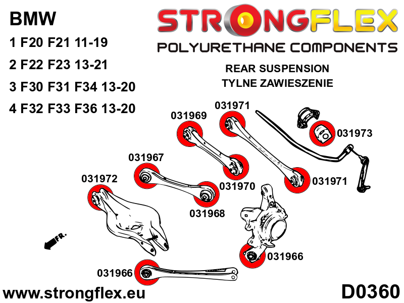 Schema montaj - Brat superior spate - bucsa fata SPORT - poliuretan Strongflex - BMW Seria 1, Seria 2, Seria 3, Seria 4, Z4 - 031967A