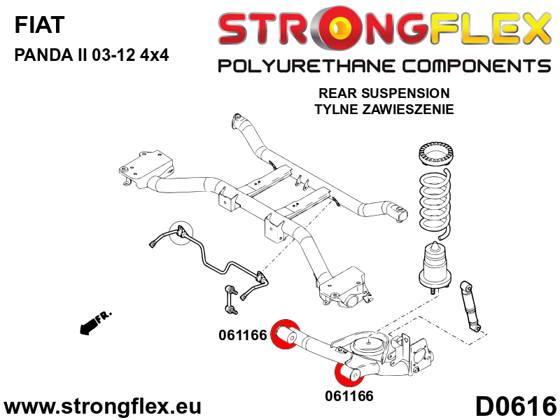 Schema montaj - Bucsa poliuretan Strongflex brat longitudinal spate SPORT - Fiat Panda - 061166A