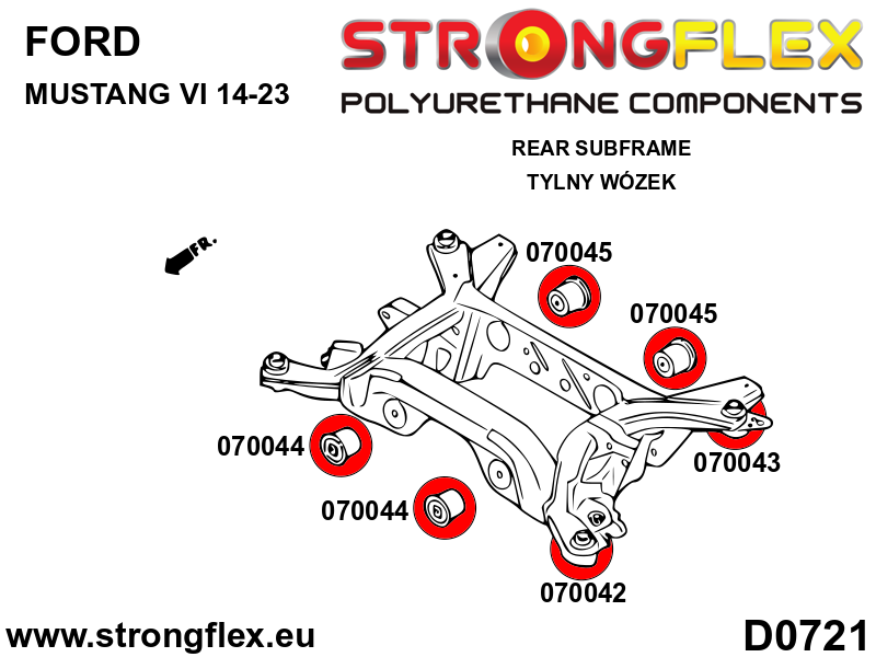 Schema montaj - Kit complet bucse poliuretan Strongflex pentru suspensie - Ford Mustang - 076174B