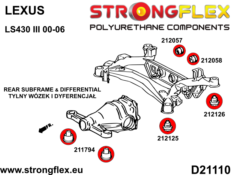 Schema montaj - Bucsa poliuretan Strongflex frontala prindere diferential spate - Toyota Supra - 211794B
