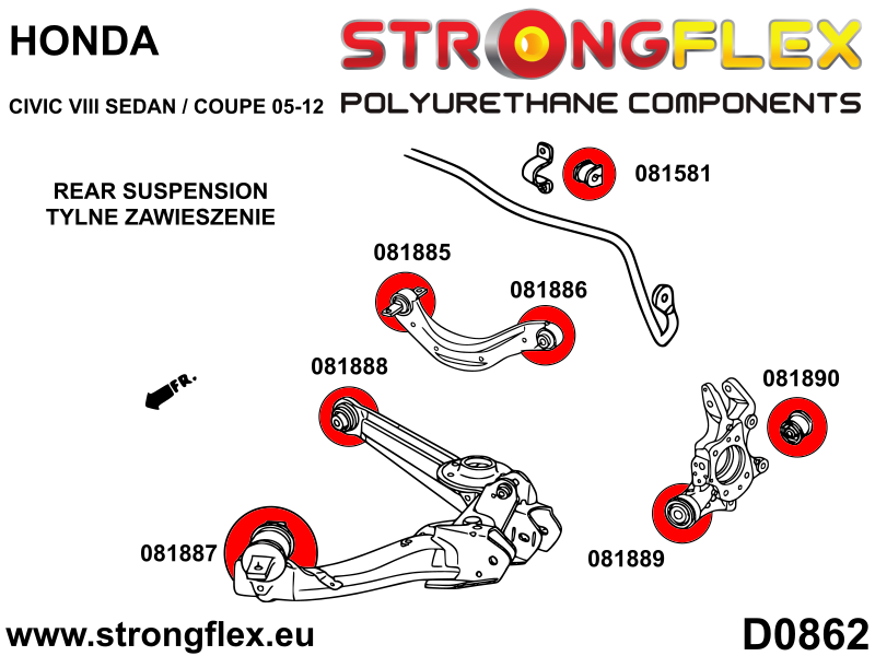 Schema montaj - Bucsa poliuretan Strongflex bara stabilizatoare spate - Honda Civic, Integra - 081581B