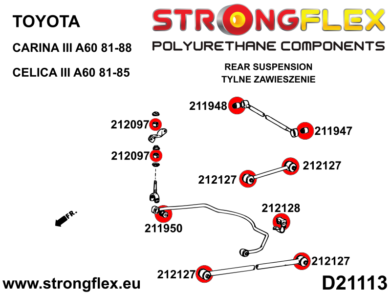 Schema montaj - Bucsa poliuretan Strongflex prindere punte bara Panhard spate SPORT - Toyota Corolla - 211947A