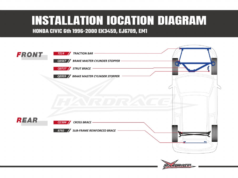 Bara rigidizare transversala spate Hardrace pentru Honda Civic - Q1504