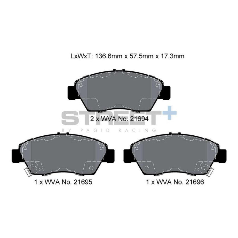 Placute Frana Fata Pagid Street+ T8006 - Honda Civic EP Non Type-R, Honda Civic FD2 Non Type-R
