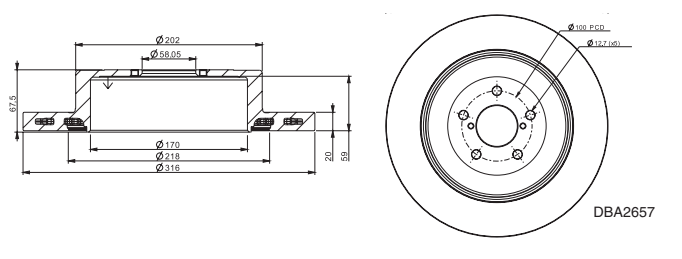 Disc Frana DBA Street Series X GOLD Spate 316mm Subaru Forester / Subaru Impreza DBA2657X