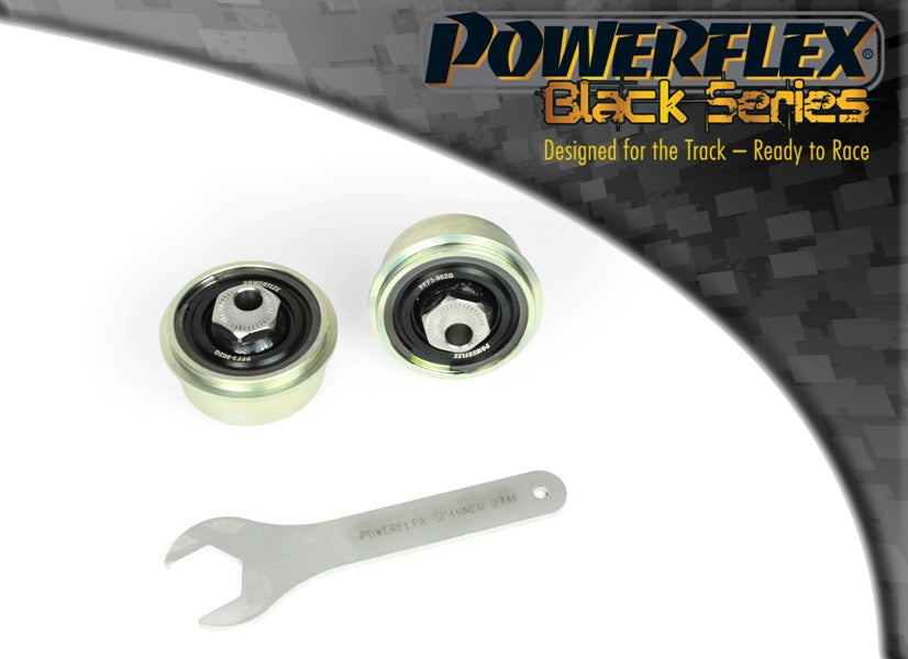 Bucse poliuretan Powerflex brat fata, prindere spate (reglabila pe caster) - Audi A1/A3/S3/RS3/TT, Seat Ibiza/Leon, Skoda Octavia, Volkswagen Golf/Jetta/Passat/Polo/Tiguan - Negru (2 buc)