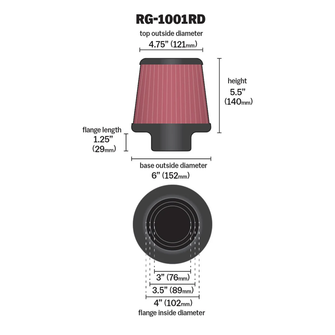 Filtru de aer universal K&N - 76/89/102mm