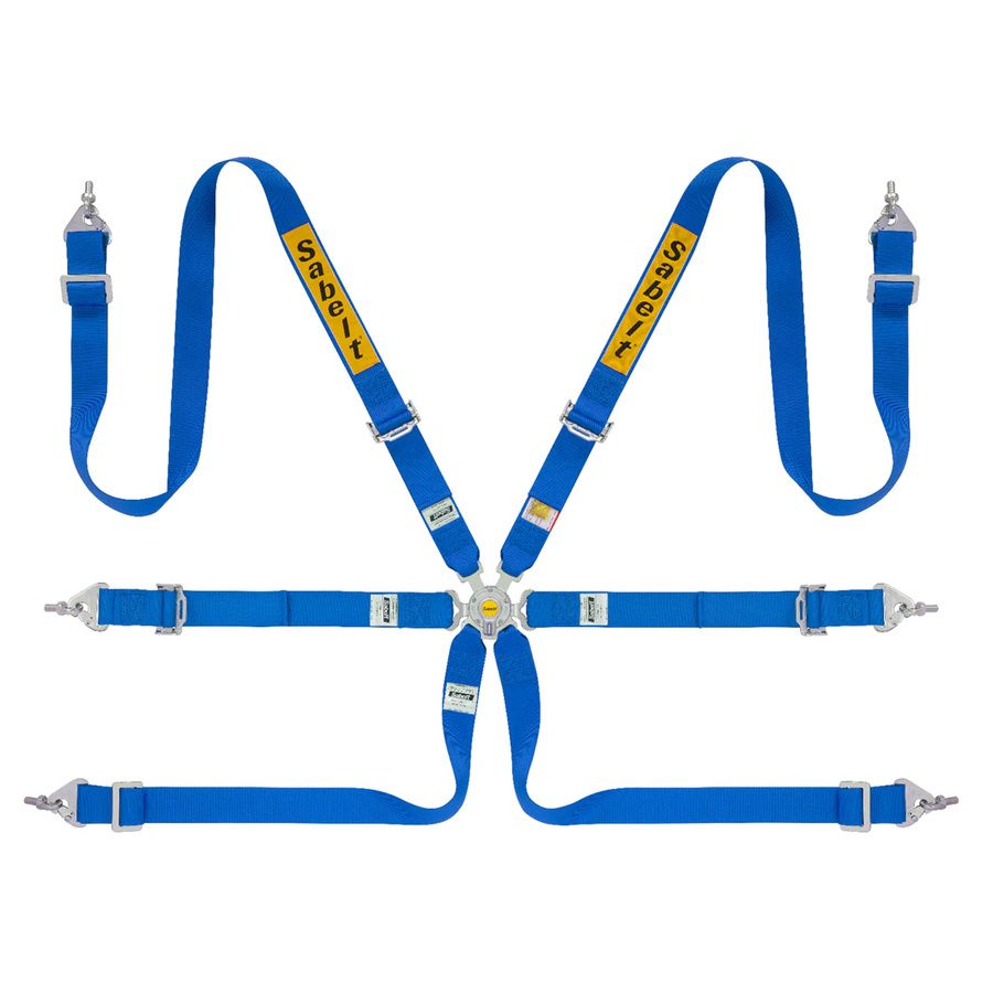 Centura FIA 6 puncte Sabelt Steel Saloon Rally, chingi 2" pentru HANS #Culoare_Albastru