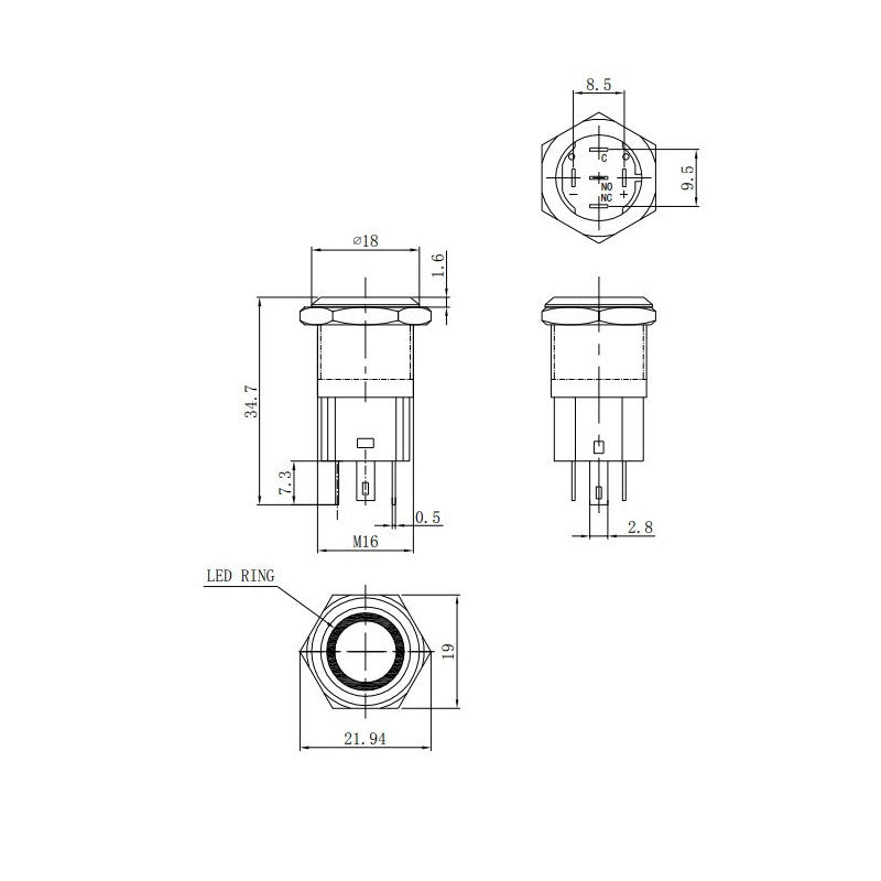 Buton cu Retinere si Inel LED Rosu