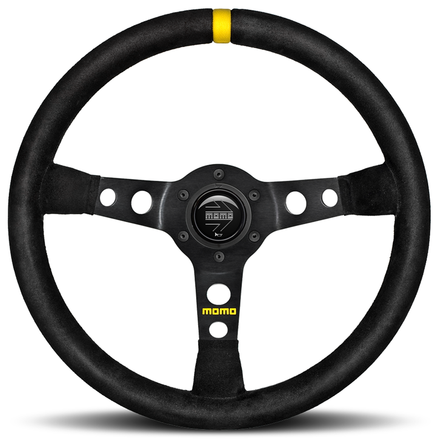Volan MOMO Mod.07 de raliu, 350 mm, adancit 72 mm, piele intoarsa