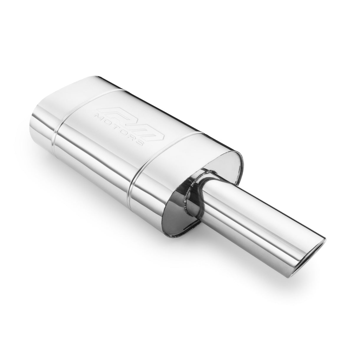 Elliptical end silencer, stainless, 130x220 mm, 89 mm tip, tip length 250 mm, angle-cut tip with rolled edge, E113