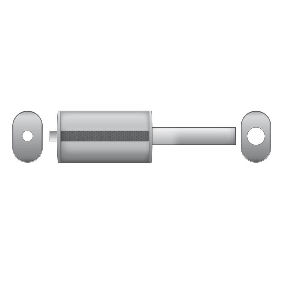 Elliptical end silencer, stainless, 130x220 mm, 76 mm tip, tip length 250 mm, angle-cut tip with rolled edge, E111