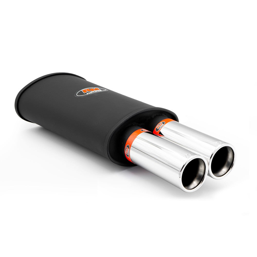 Aluminised sports silencer with two polished straight-cut stainless tips, rolled edge, flared diffuser, RM212