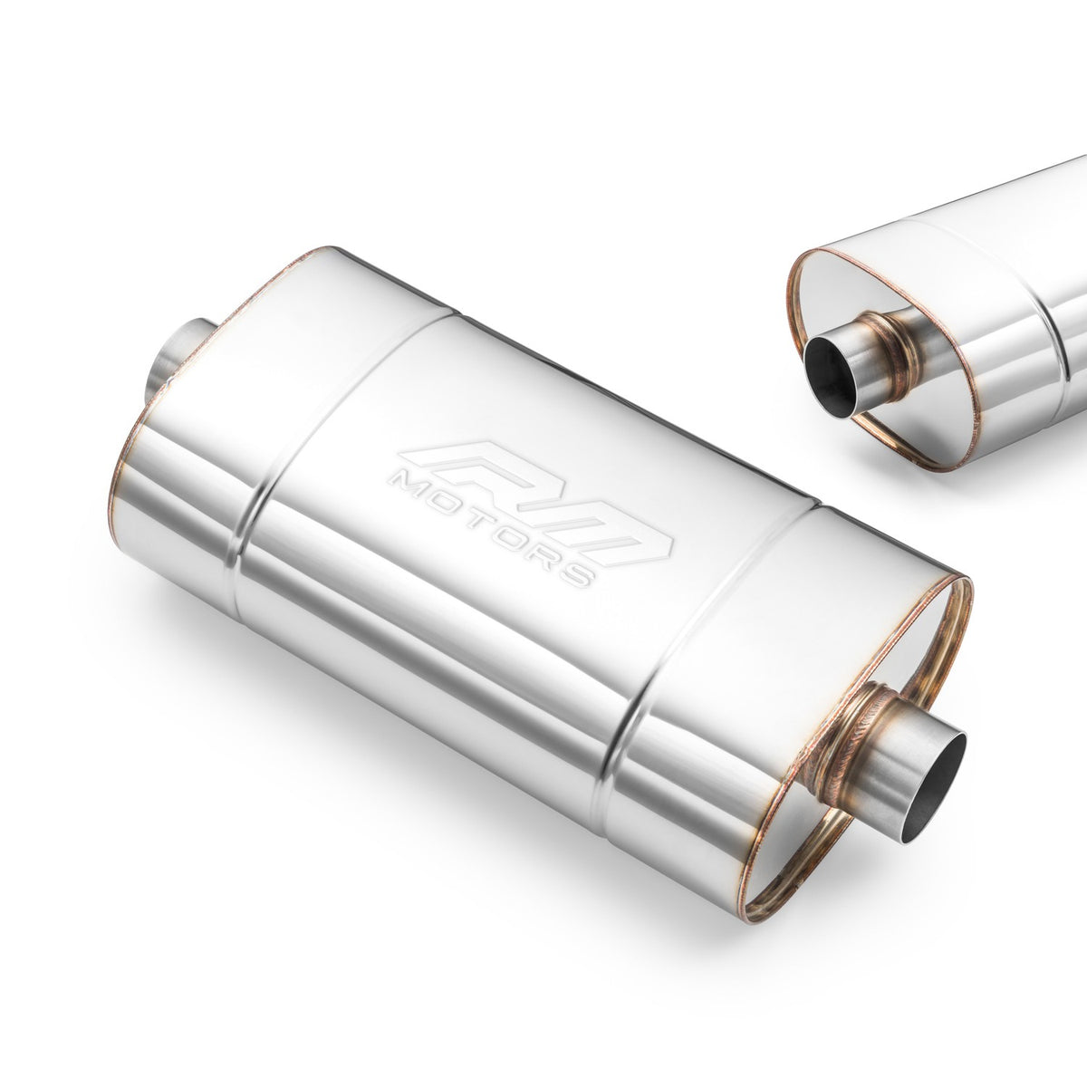 Universal elliptical silencer, stainless, 130x220 mm, centred pipes at both ends, E001