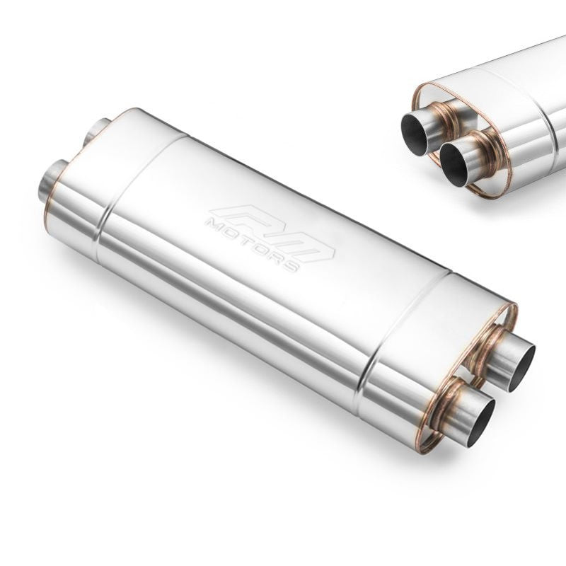 Universal elliptical silencer, stainless, 130x220 mm, 2 pipes at each end, 2 separate chambers, E011