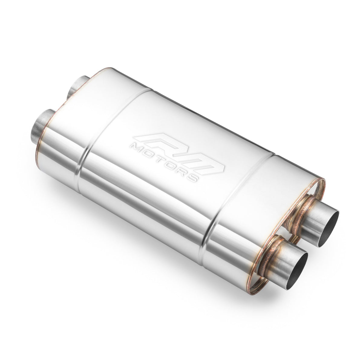 Universal elliptical silencer, stainless, 130x220 mm, 2 pipes at each end, E006
