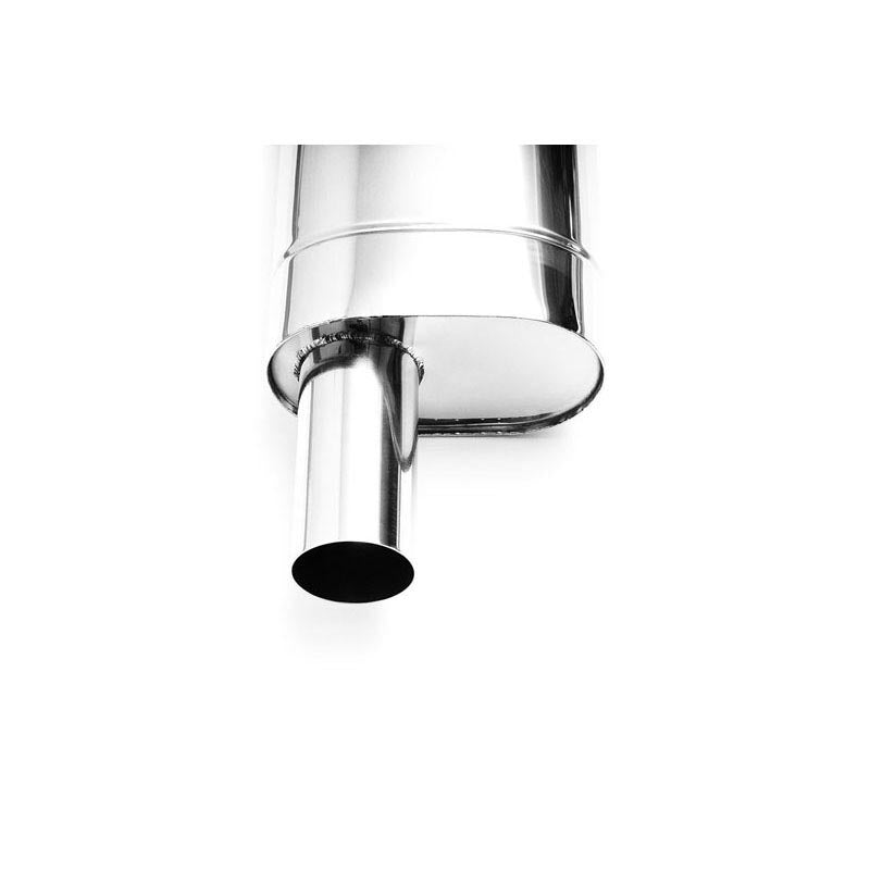 Elliptical end silencer, stainless, 130x220 mm, 76 mm tip, tip length 250 mm, offset pipes, E203H