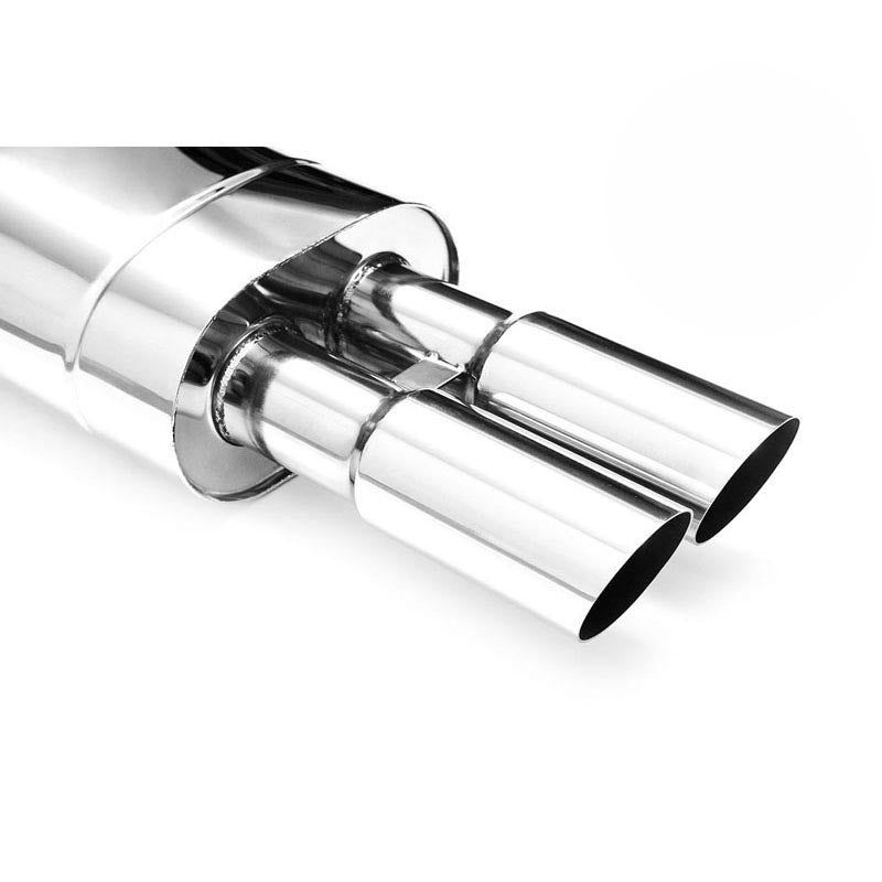 Elliptical end silencer, stainless, 130x220 mm, 2 x 76 mm tips, tip length 220 mm, stepped tips, E101