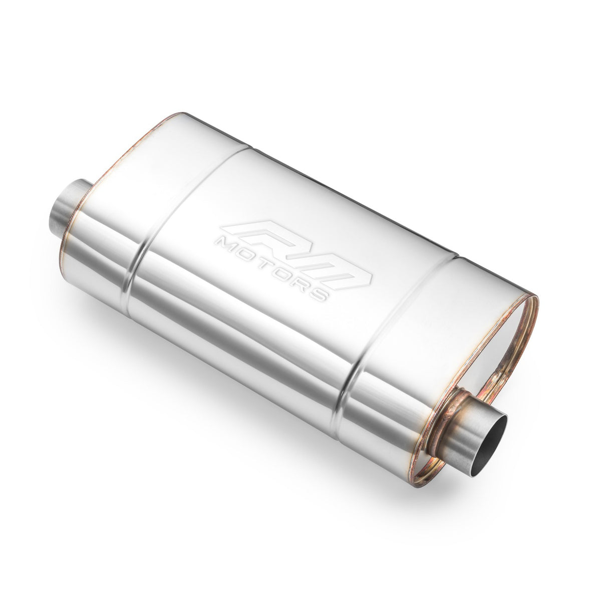 Universal elliptical silencer, stainless, 130x220 mm, both pipes on the same side of the body, E007