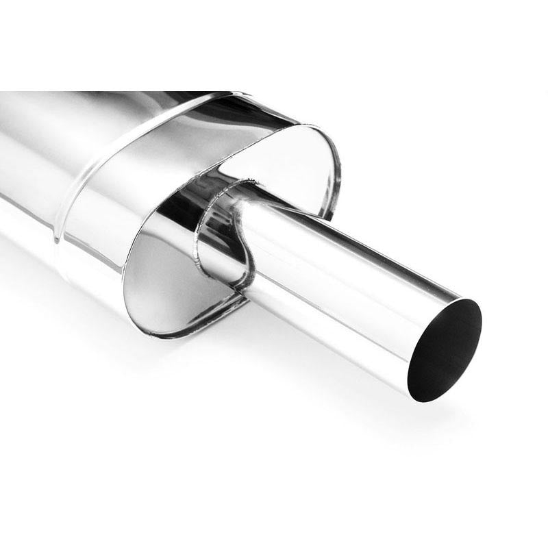 Elliptical end silencer, stainless, 130x220 mm, 76 mm tip, tip length 250 mm, straight-cut tip, E202