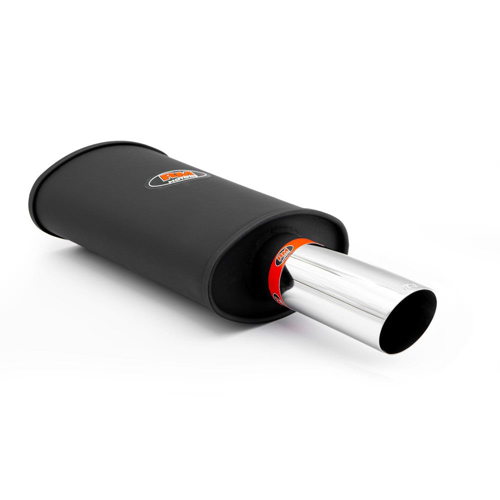 Aluminised sports silencer with a polished angle-cut stainless tip, thin edge, RM110