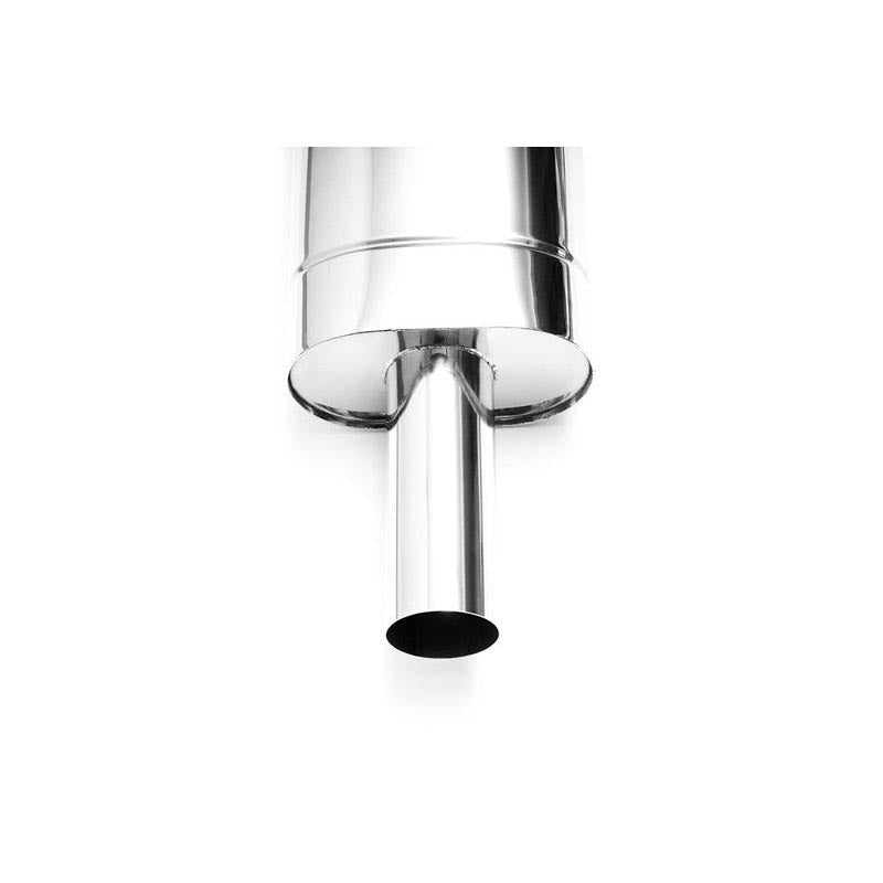 Elliptical end silencer, stainless, 130x220 mm, 76 mm tip, tip length 250 mm, straight-cut tip, E202
