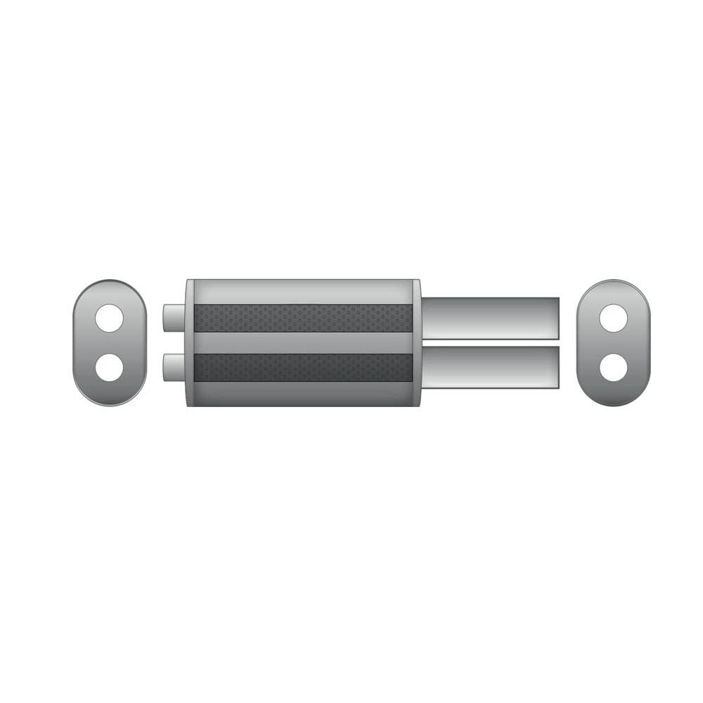 Elliptical end silencer, stainless, 130x220 mm, 2 x 76 mm tips, tip length 250 mm, E102