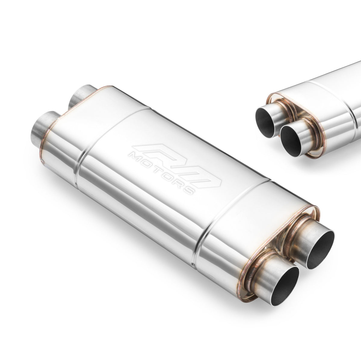 Universal elliptical silencer, stainless, 180x100 mm, 2 pipes at each end, 2 parallel channels, EM006