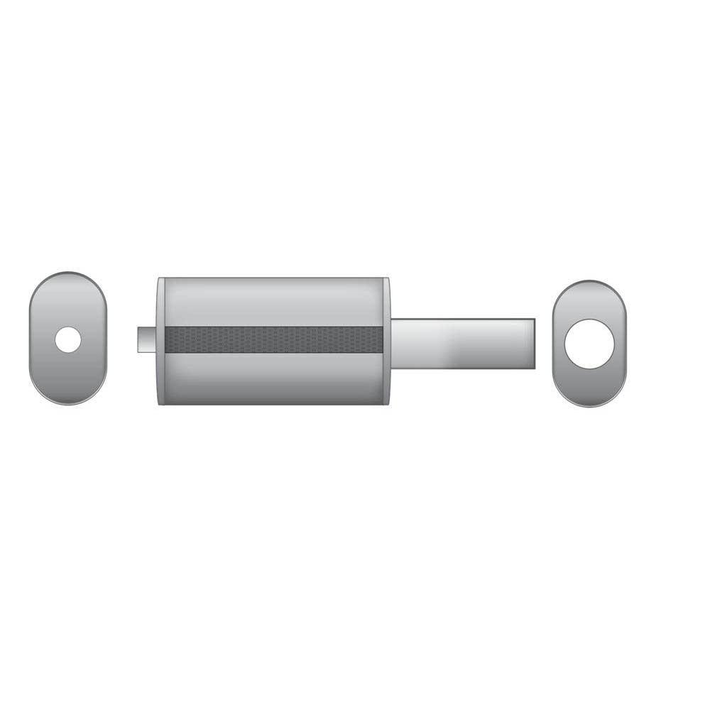 Elliptical end silencer, stainless, 130x220 mm, 89 mm tip, tip length 250 mm, angle-cut tip with rolled edge, E113