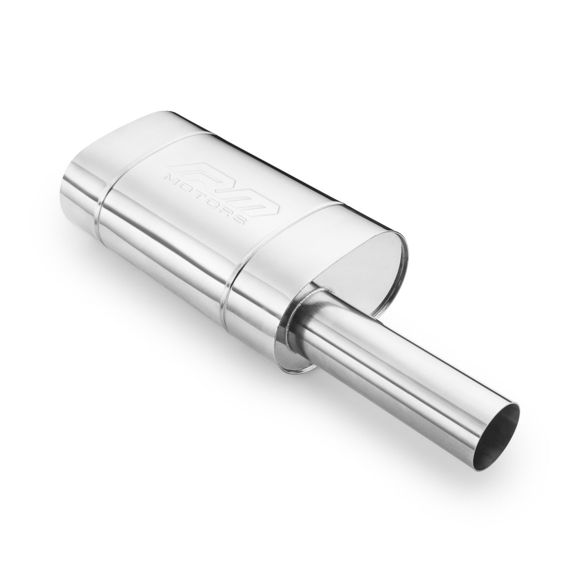 Elliptical end silencer, stainless, 130x220 mm, 76 mm tip, tip length 250 mm, offset pipes, E203H