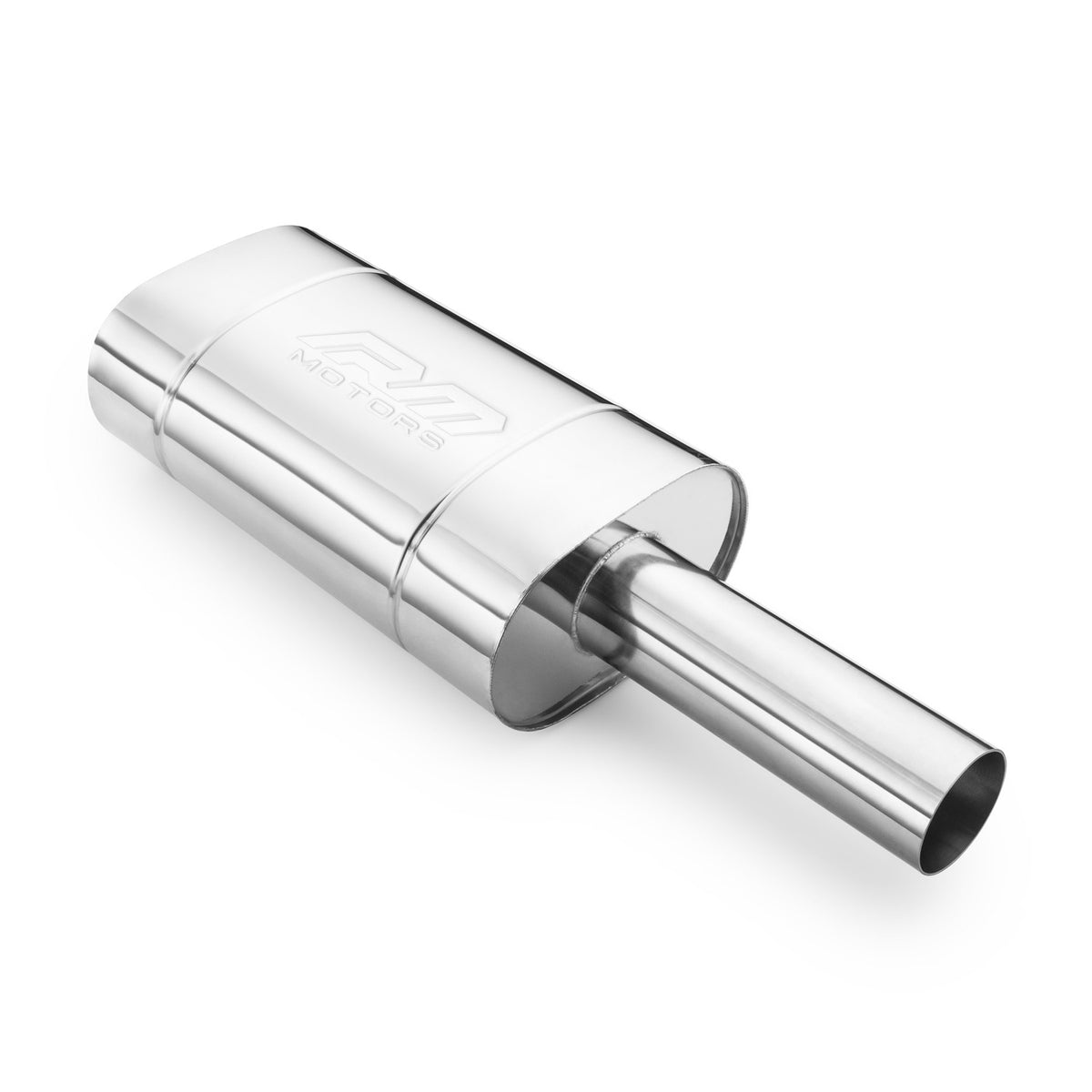 Elliptical end silencer, stainless, 130x220 mm, 76 mm tip, tip length 250 mm, straight-cut tip, E202
