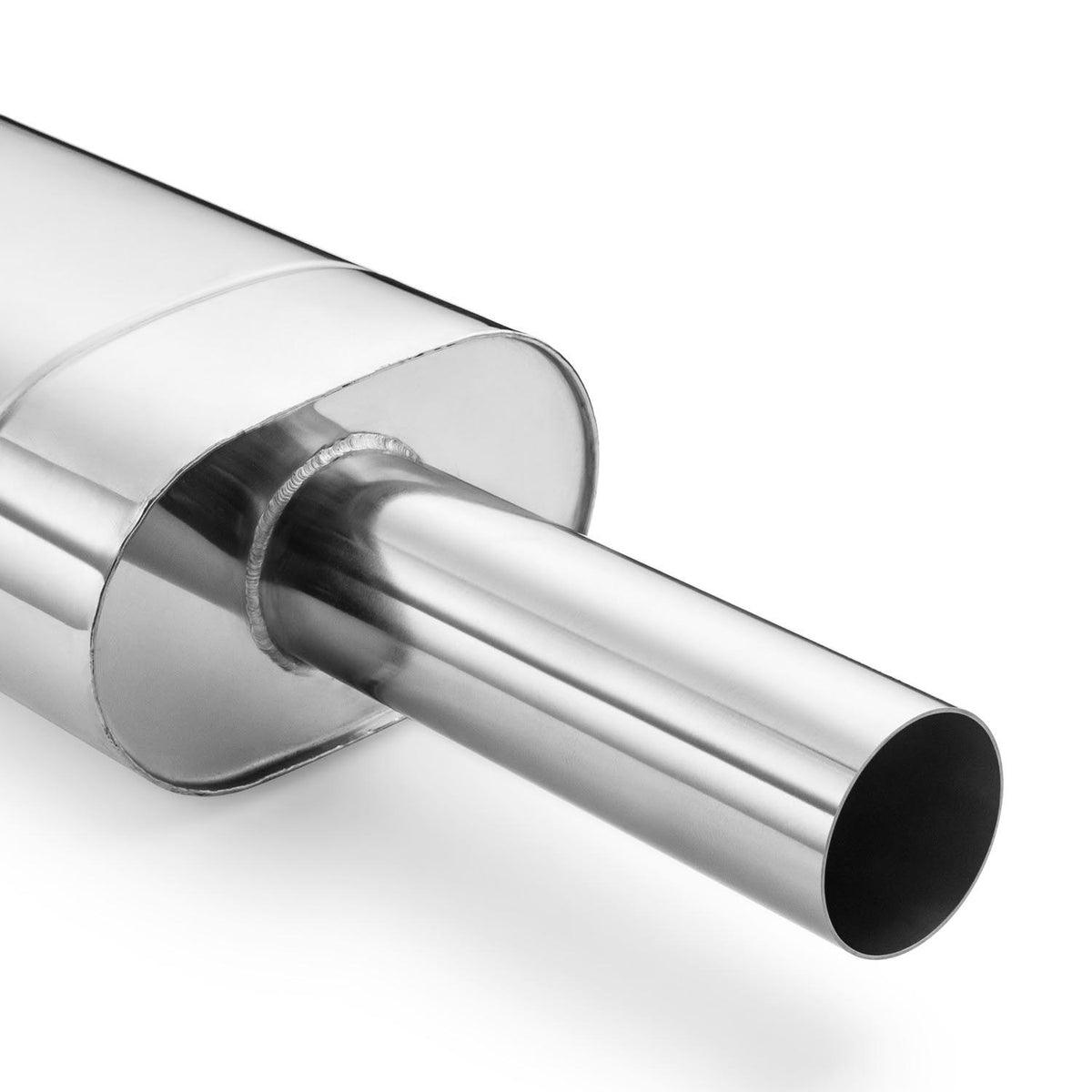 Elliptical end silencer, stainless, 130x220 mm, 76 mm tip, tip length 250 mm, straight-cut tip, E202