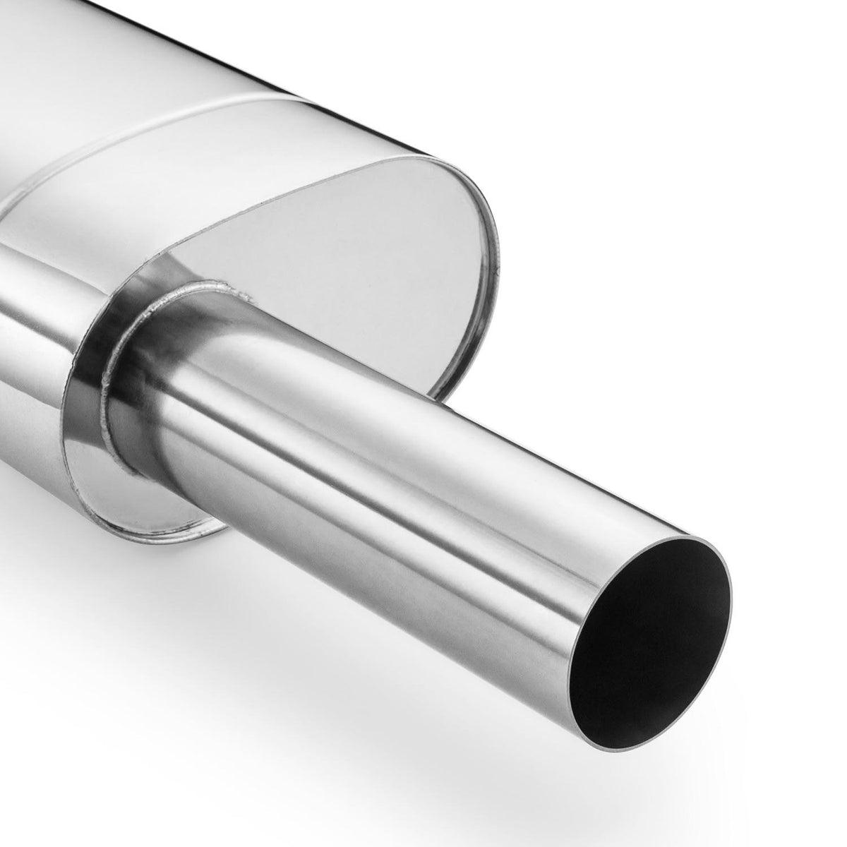 Elliptical end silencer, stainless, 130x220 mm, 76 mm tip, tip length 250 mm, offset pipes, E203H