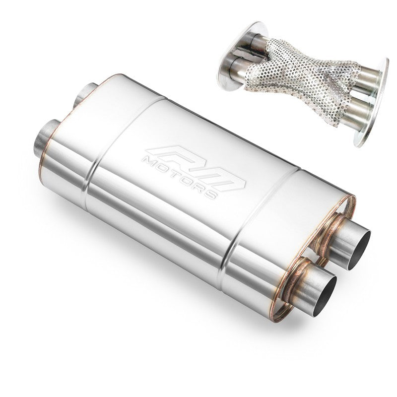 Universal elliptical silencer with X-pipe, stainless, 130x220 mm, EX006