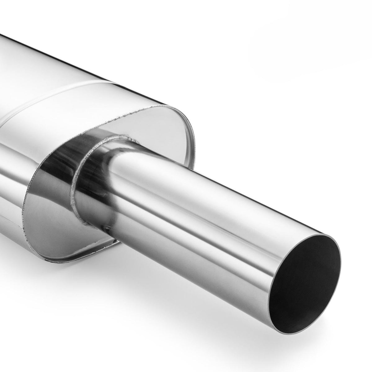 Elliptical end silencer, stainless, 130x220 mm, 89 mm tip, tip length 200 mm, straight-cut tip, E208
