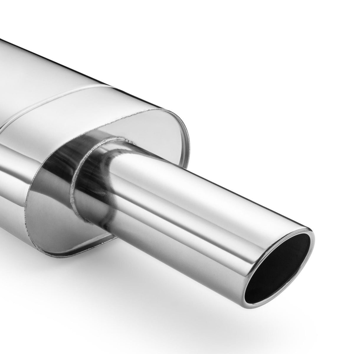 Elliptical end silencer, stainless, 130x220 mm, 89 mm tip, tip length 250 mm, angle-cut tip with rolled edge, E113